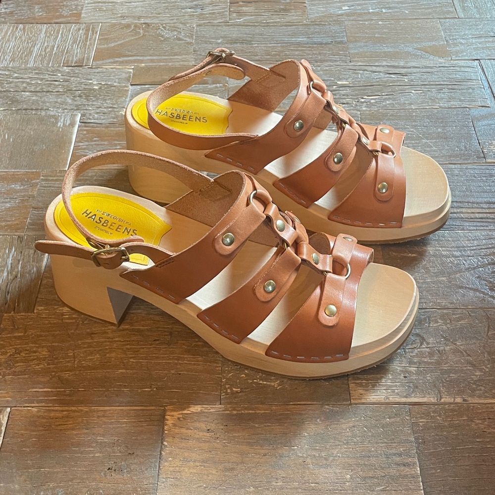 Swedish Hasbeens Brassy High Vachetta Leather Sandals🖤 - Picture 7 of 14